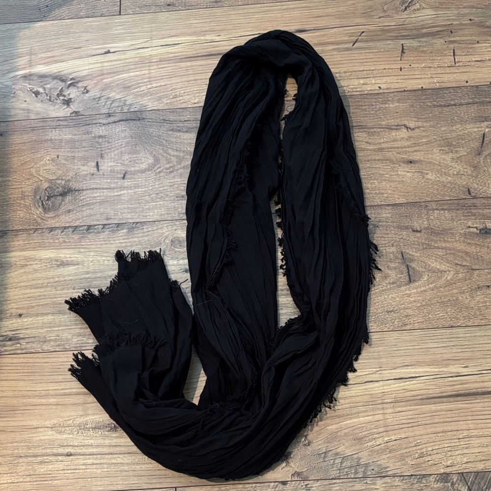 J.Crew Sarong Fringe Organic Cotton Black Scarf